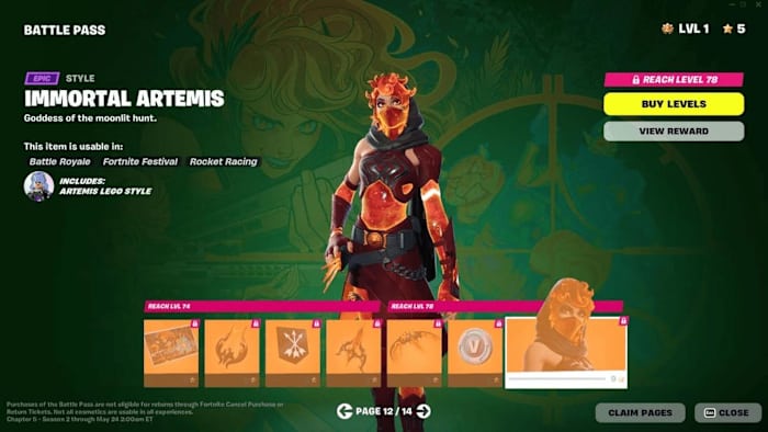 Fortnite Chapter 5 Season 2 Immortal Artemis Skin Battle Pass
